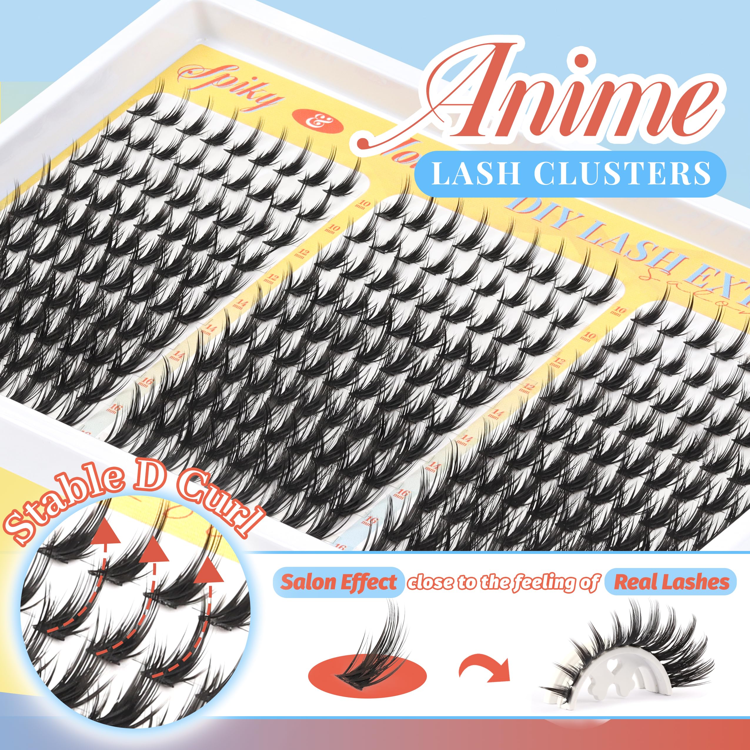 Pestañas Fyonas Manga Lash Clusters para uso en casa con acabado duradero.