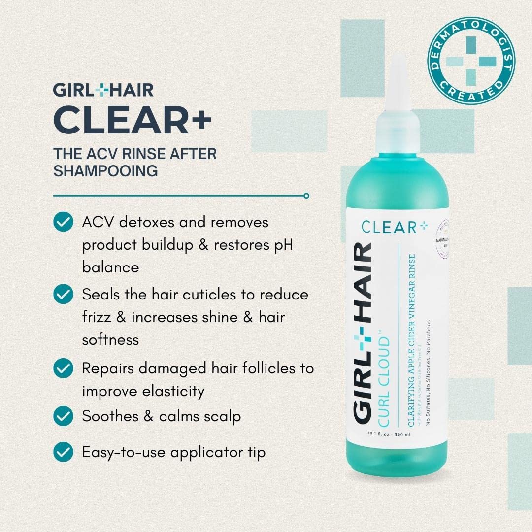 GIRL+HAIR CLEAR ACV aplicación cuero cabelludo: suaviza folículos y facilita peinado diario.