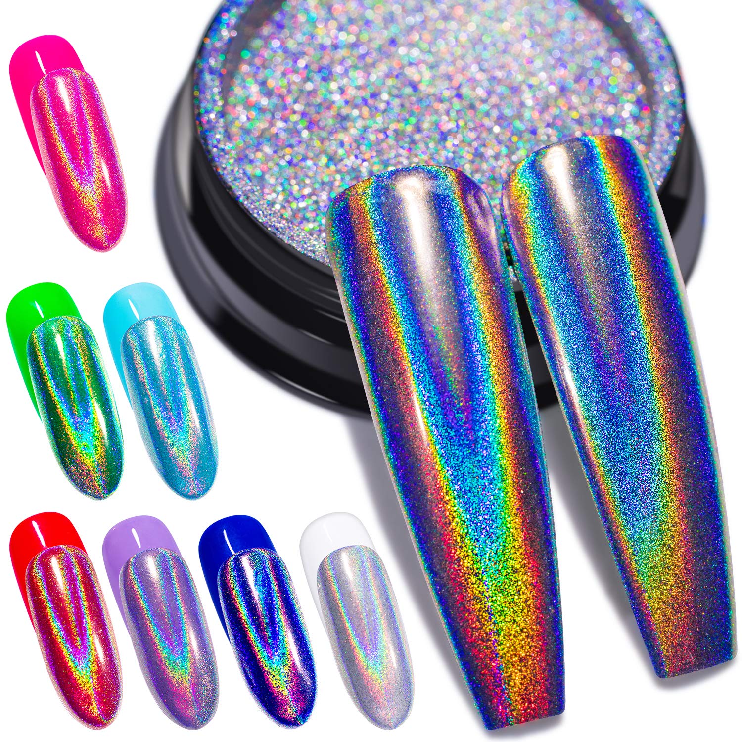 GA&EN polvo holográfico para uñas, brillo arcoíris para manicura.