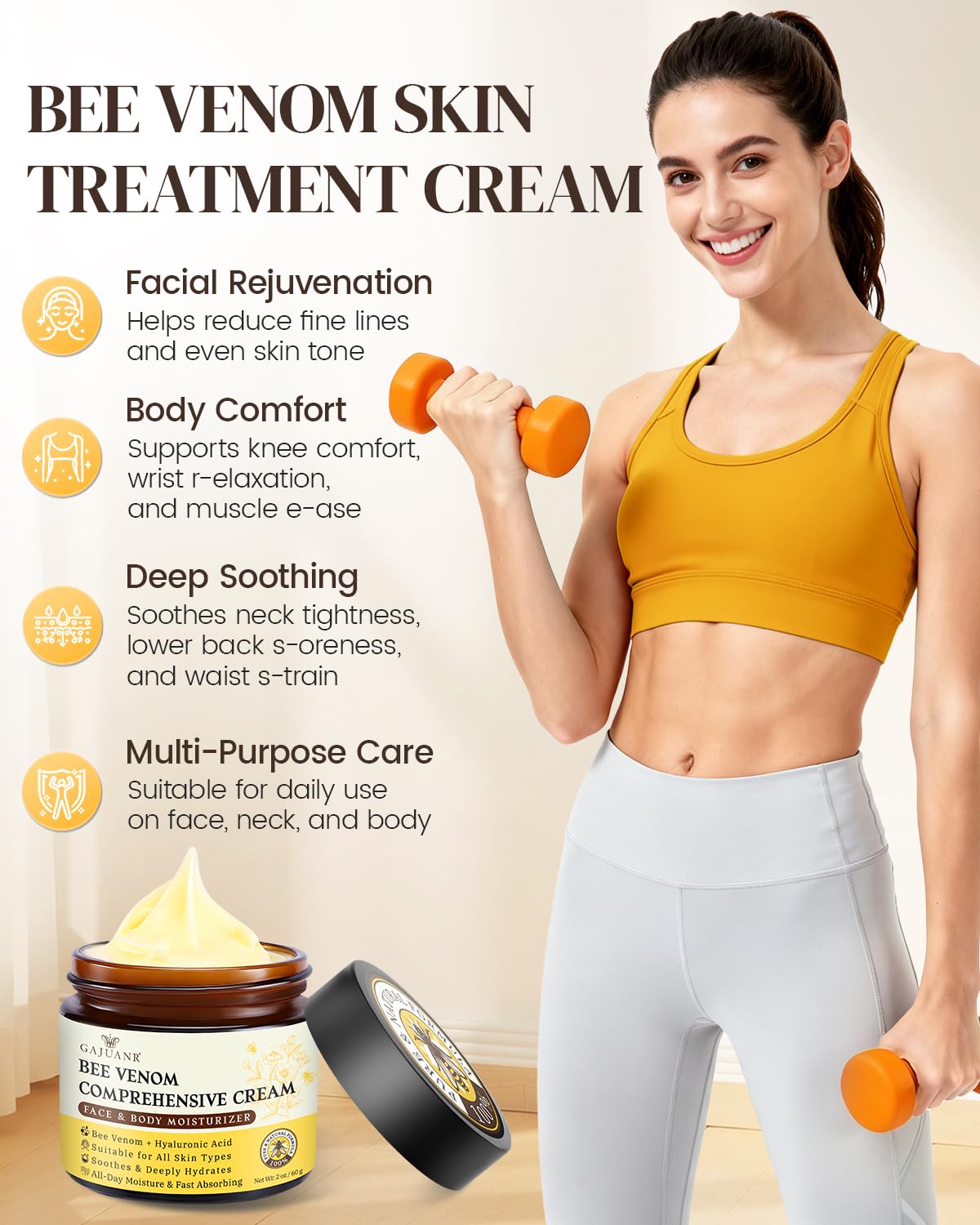 GAJUANR Crema veneno de abeja, extracto de árbol de té para limpieza suave.