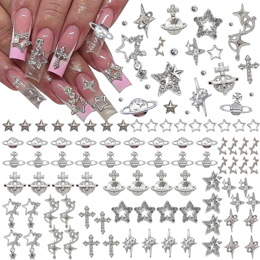 Ganepwns charms uñas estrella rinestones plata, brillo deslumbrante para uñas
