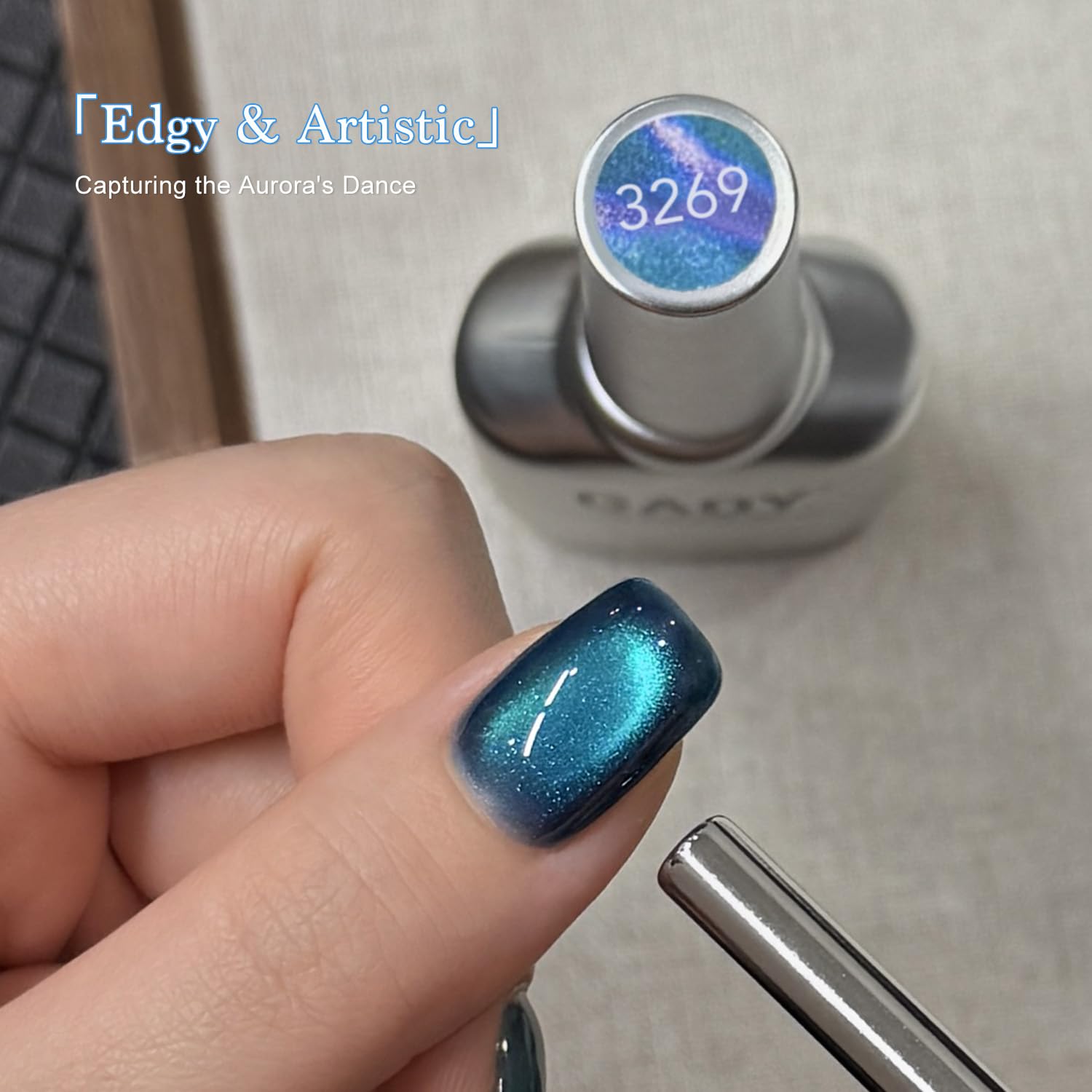 GAOY brillo holográfico azul Aurora Boreal en uñas.