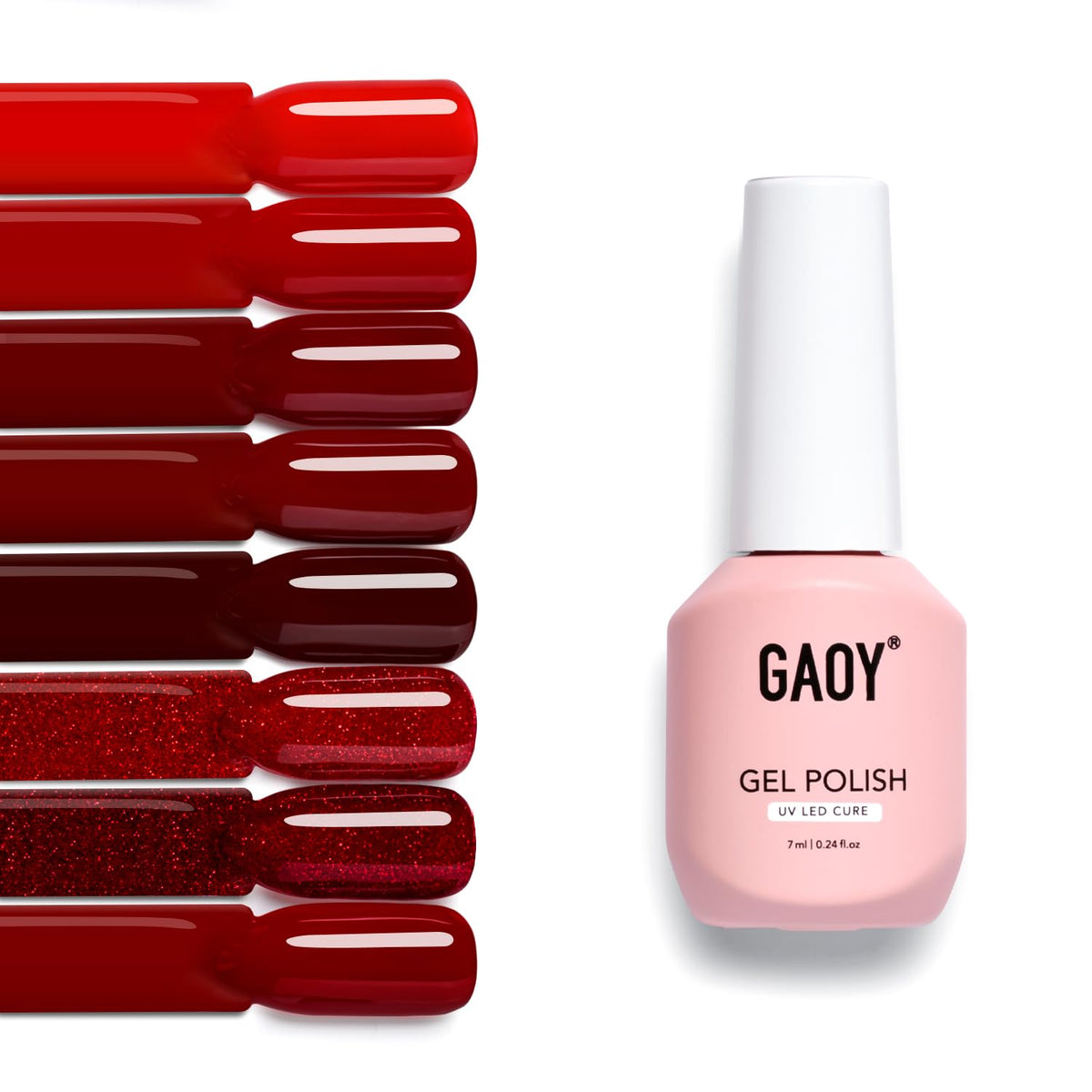GAOY red gel nail polish set packaging for at-home manicures
