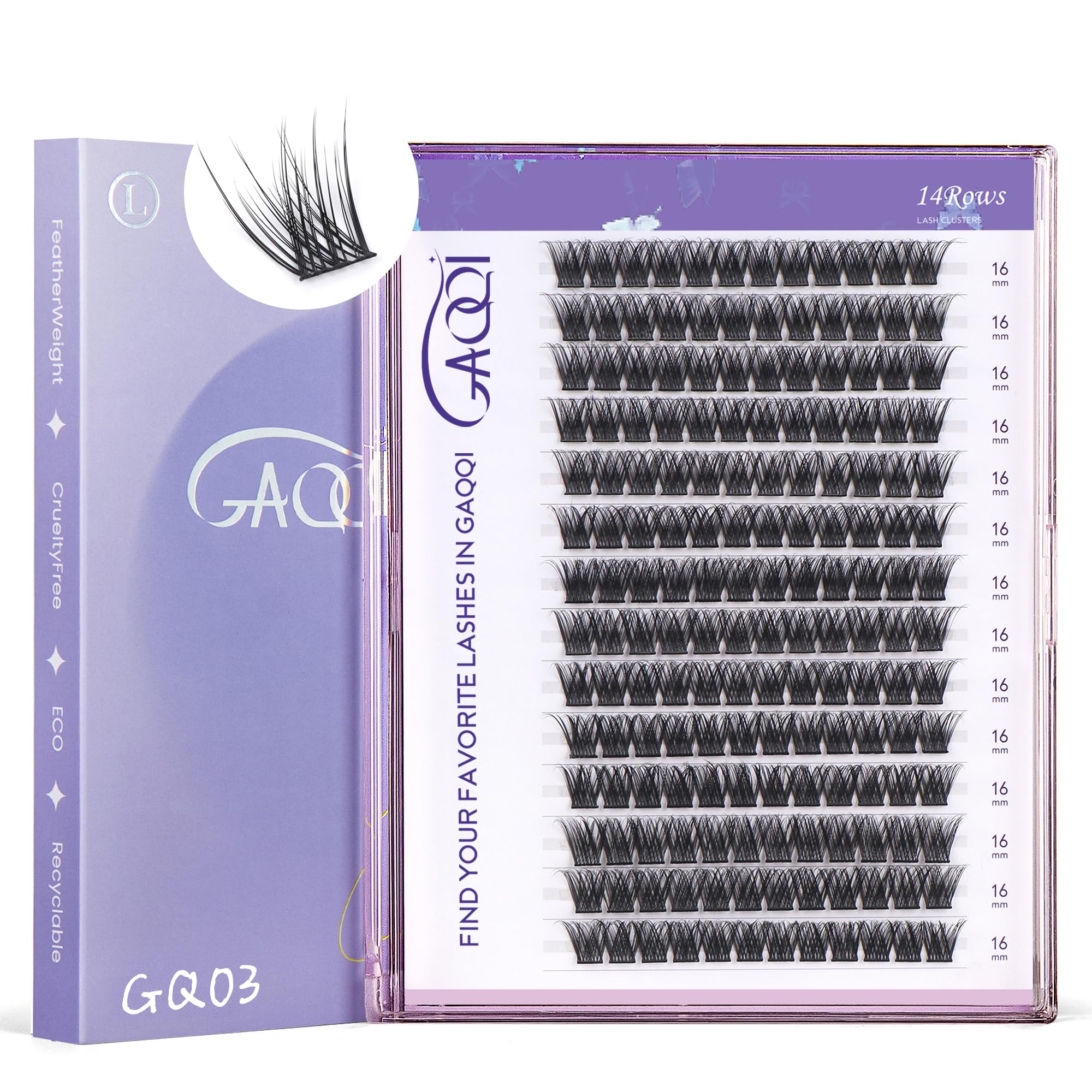 GAQQI GQ03 pestañas clusters 16 mm con aspecto natural y atractivo para la mirada