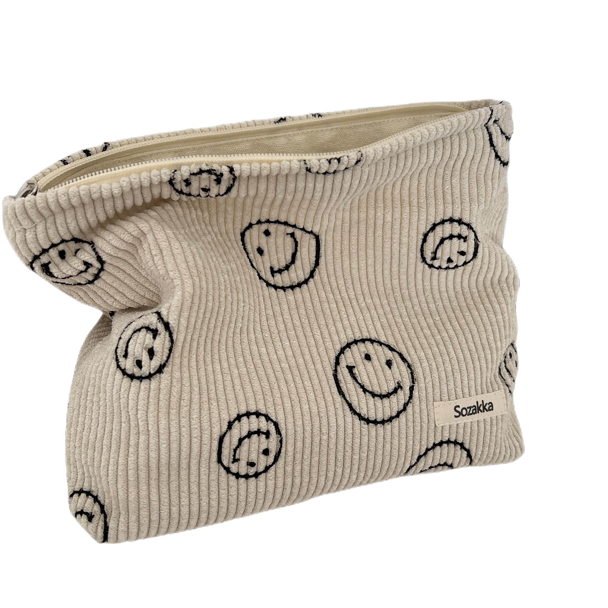 Gardsell estuche cosmético de pana con sonrisa y puntos, ideal para viaje diario.