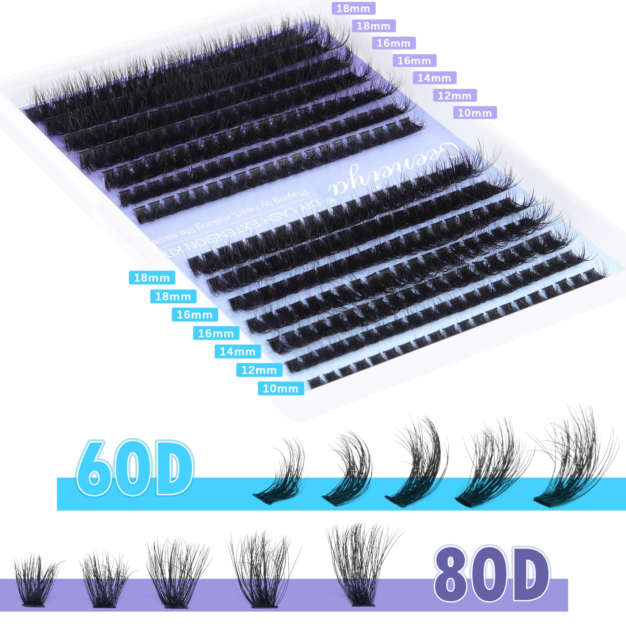 Geeneiya mink lash clusters 60D+80D—wide 10-18mm range for denser look