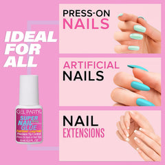 GEL PARTY ofrece adherencia de salón dura para uñas postizas.
