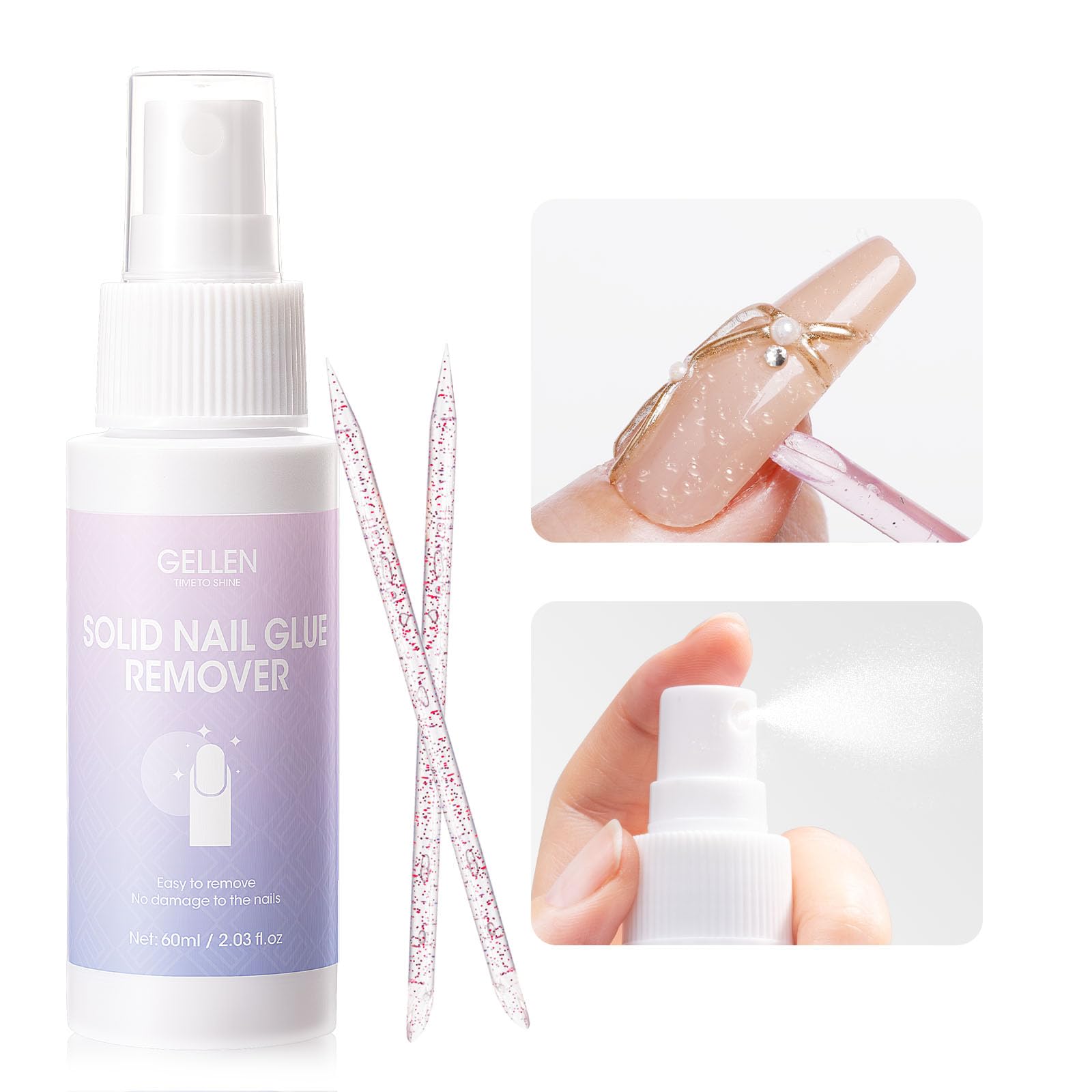 GELLEN removedor en aerosol para uñas, elimina pegamento sólido con precisión y sin acetona
