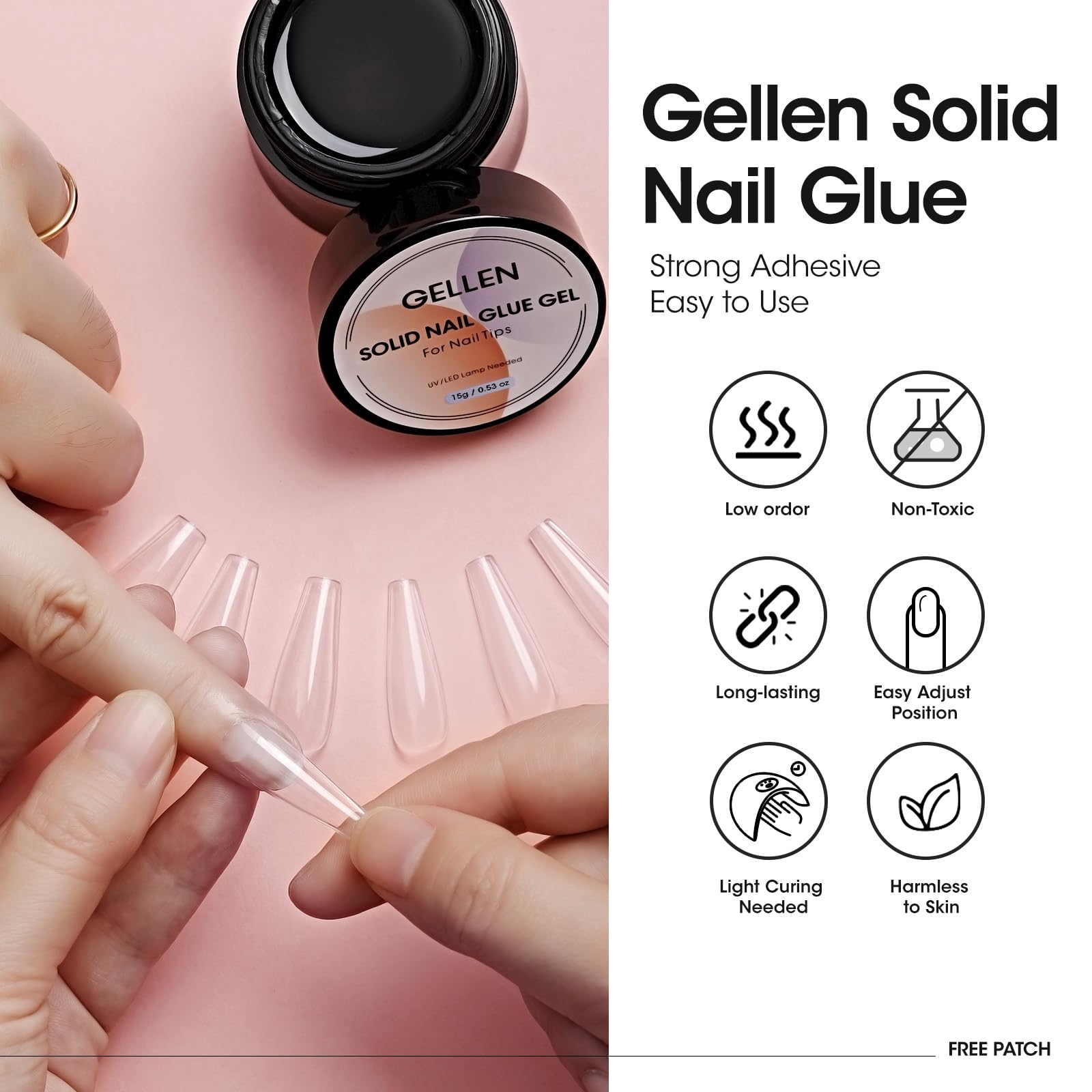 GELLEN aplicación fácil sobre uñas con extensiones adhesivas, ajuste preciso sin deslizamientos