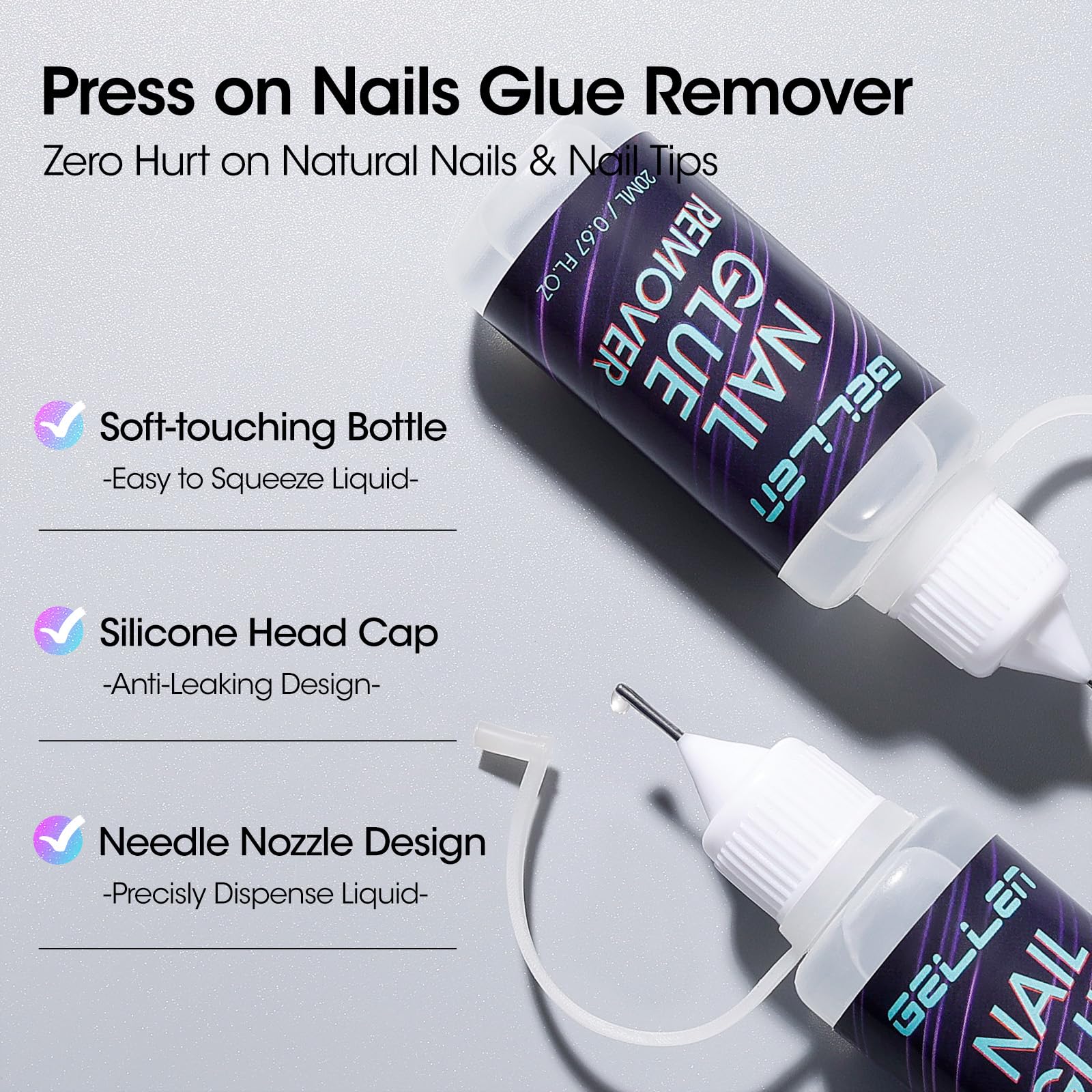 GELLEN, remover pegamento con remoción precisa para uñas artificiales.