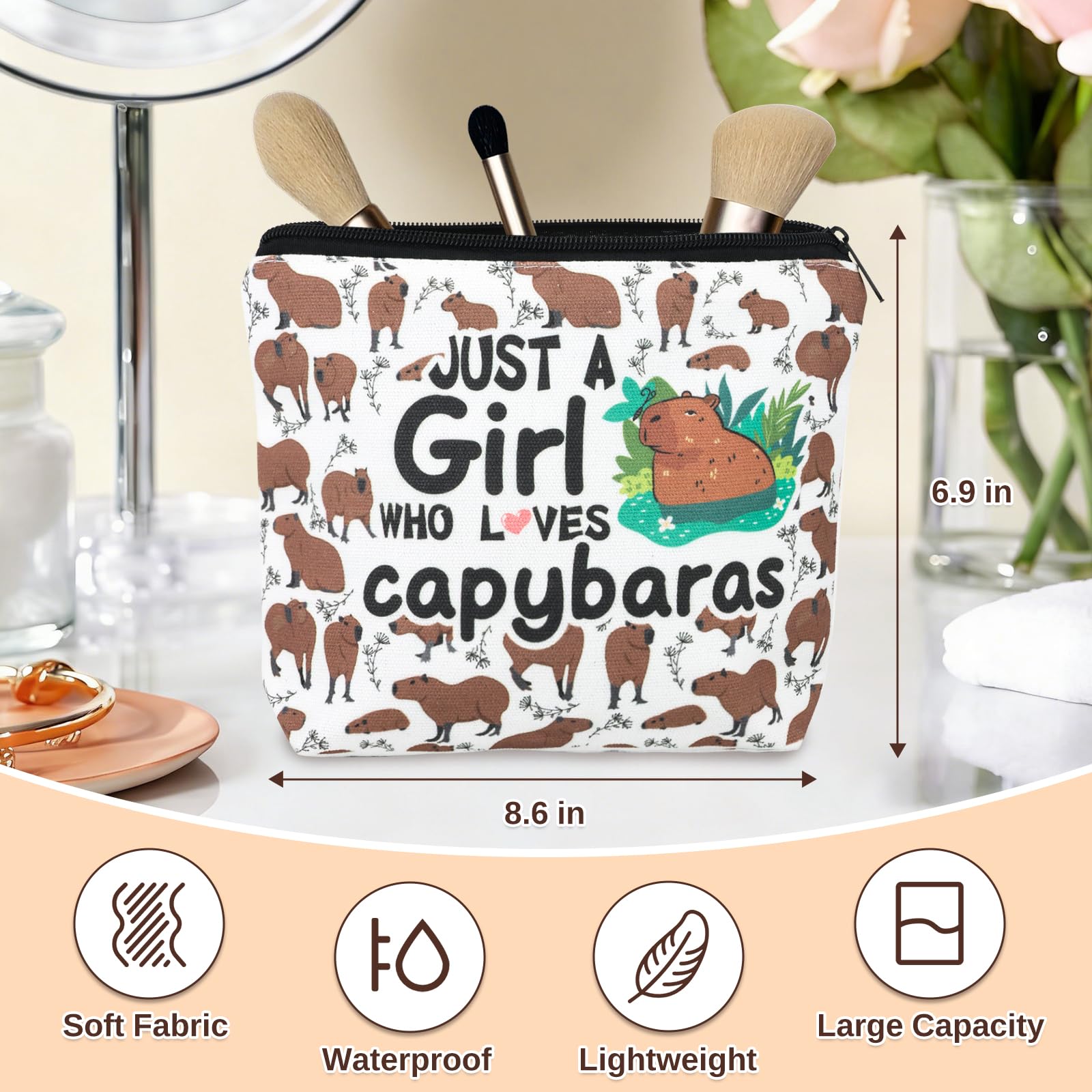 Capibara bolso de maquillaje en lino resistente, práctico y duradero
