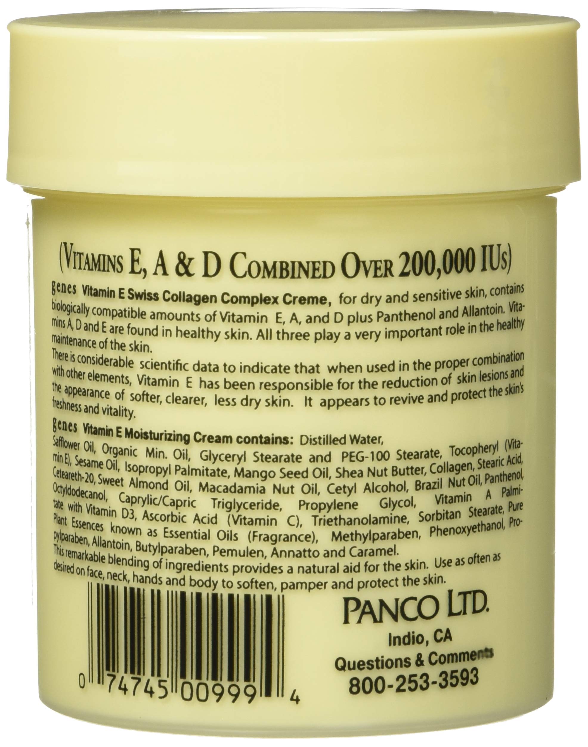 Genes Vitamina E Crema Suizo, textura suave para piel sensible.