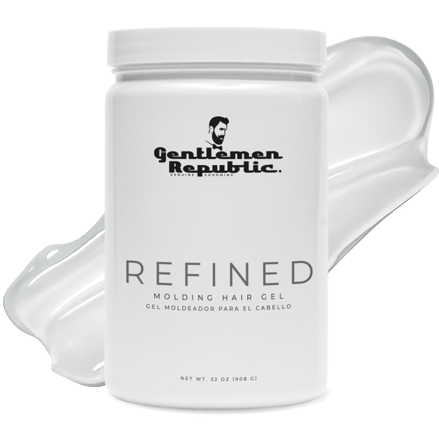 Gel refinado Gentlemen Republic 32oz en bote, acabado profesional y duradero.