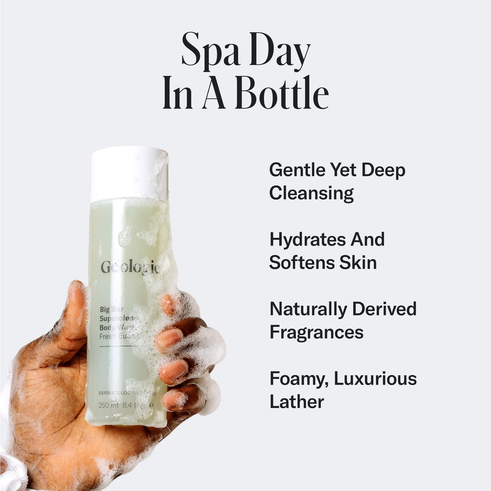 Geologie Superclean bubble-lather close-up for a spa-like shower.