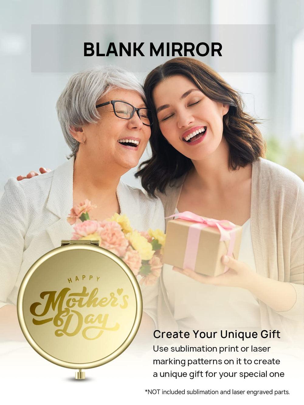 Getinbulk Espejo metálico en plata, cómodo para maquillaje diario.