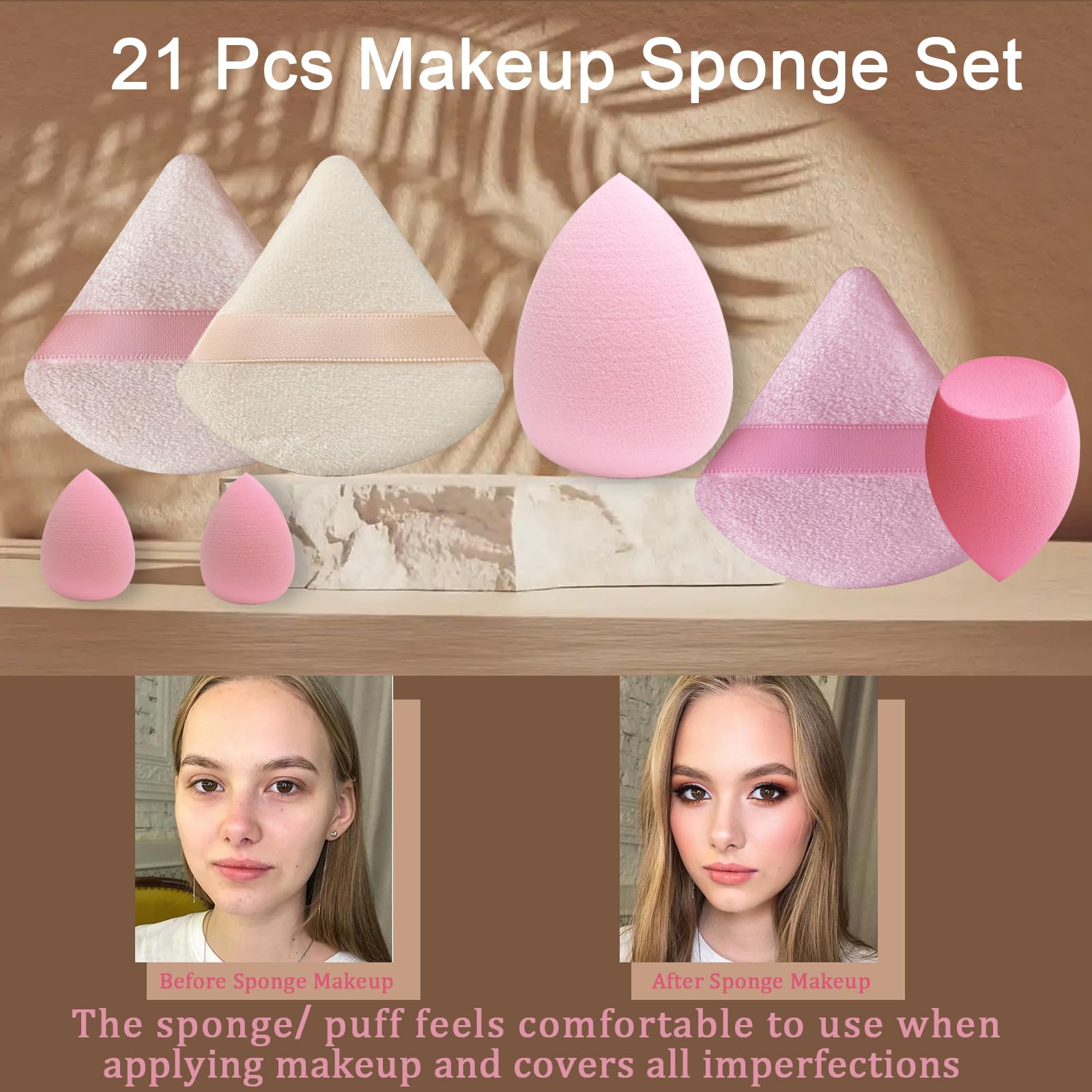 GFOUNS esponjas de maquillaje 21 piezas, variedad de tallas para cobertura precisa y natural.