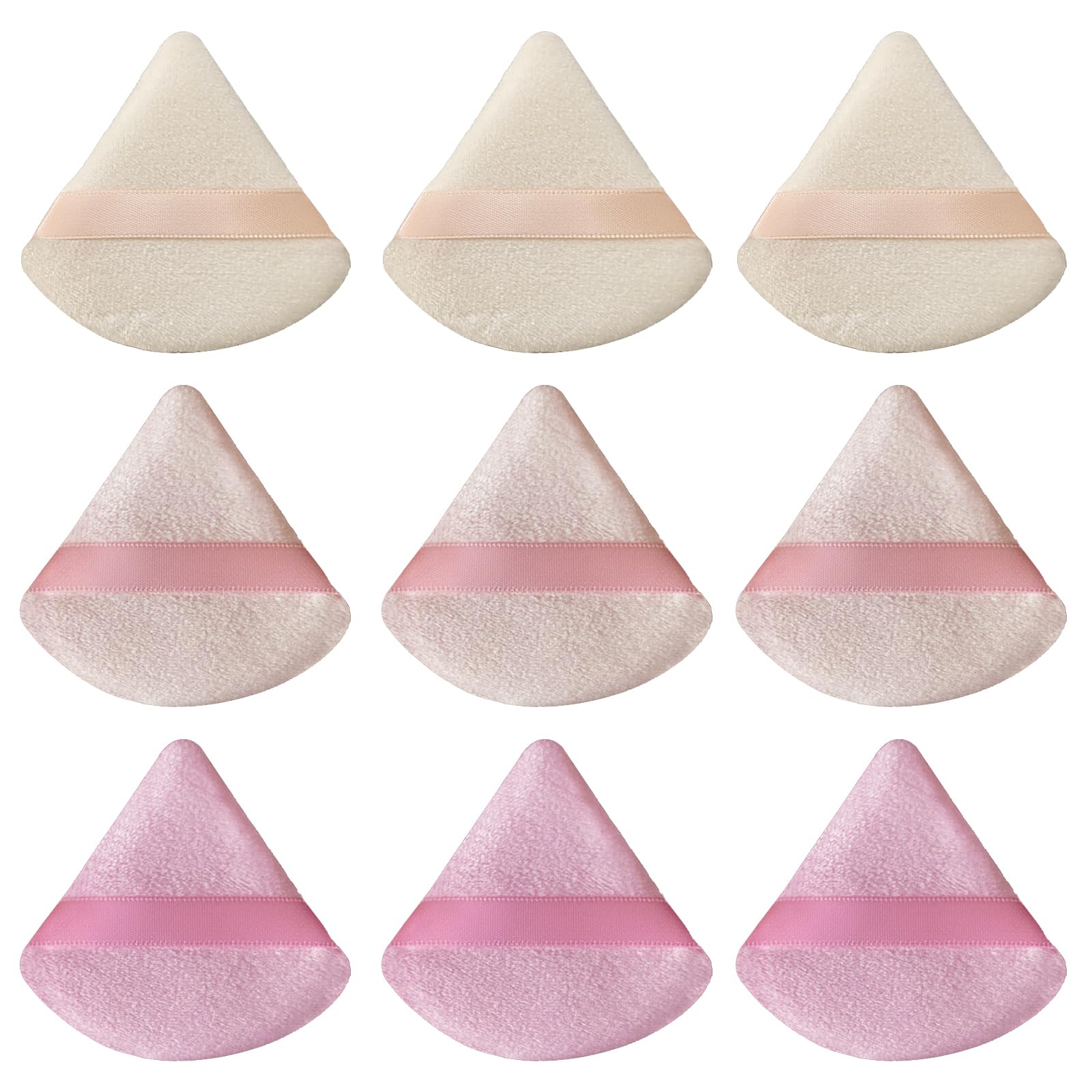 Esponja gfouns puff triangulo rosa, doble cara, aplicación uniforme de base.