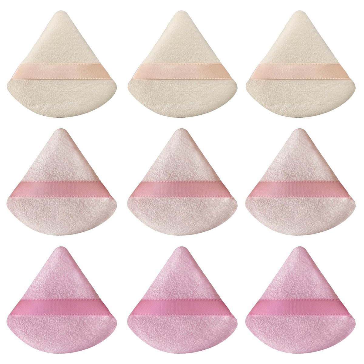 Esponja gfouns puff triangulo rosa, doble cara, aplicación uniforme de base.