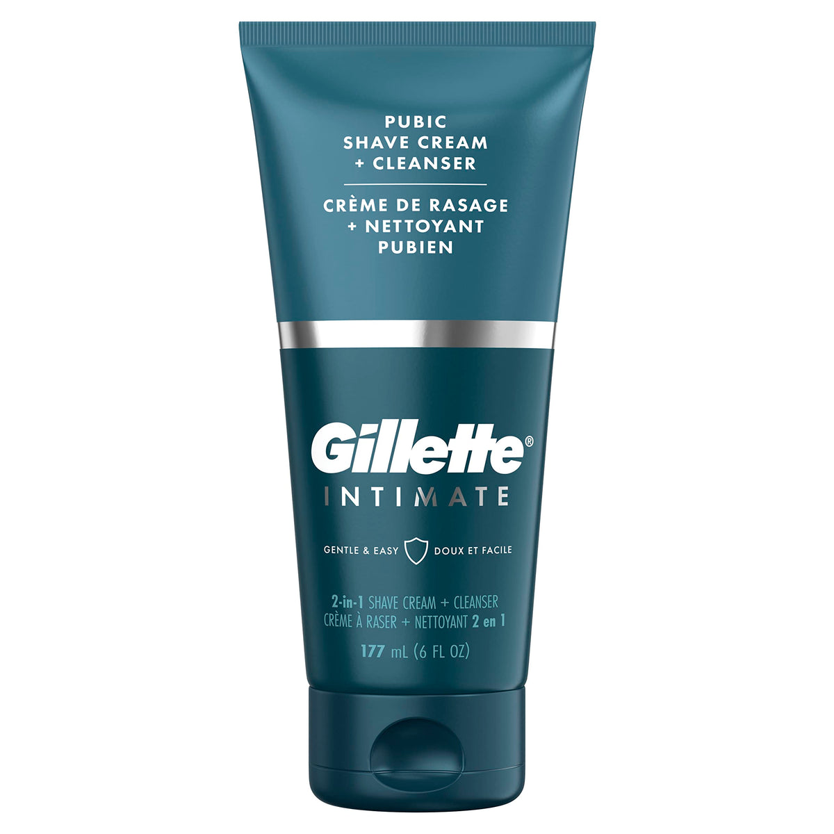 Gillette Intimo crema-afeitado-2en1 en botella, desliz suave para afeitado cómodo.