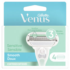 Cartuchos Gillette Venus Smooth Sensitive de 4 unidades para afeitado suave.