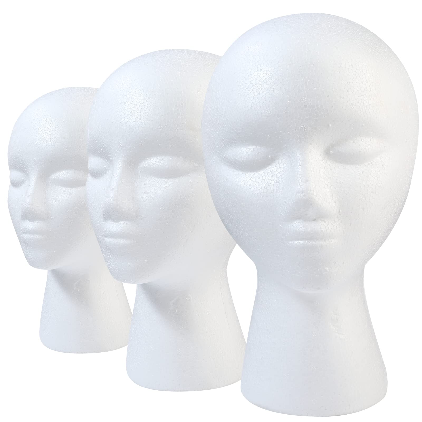 GliSun cabeza de peluca de espuma, 3 piezas para exhibición estable.
