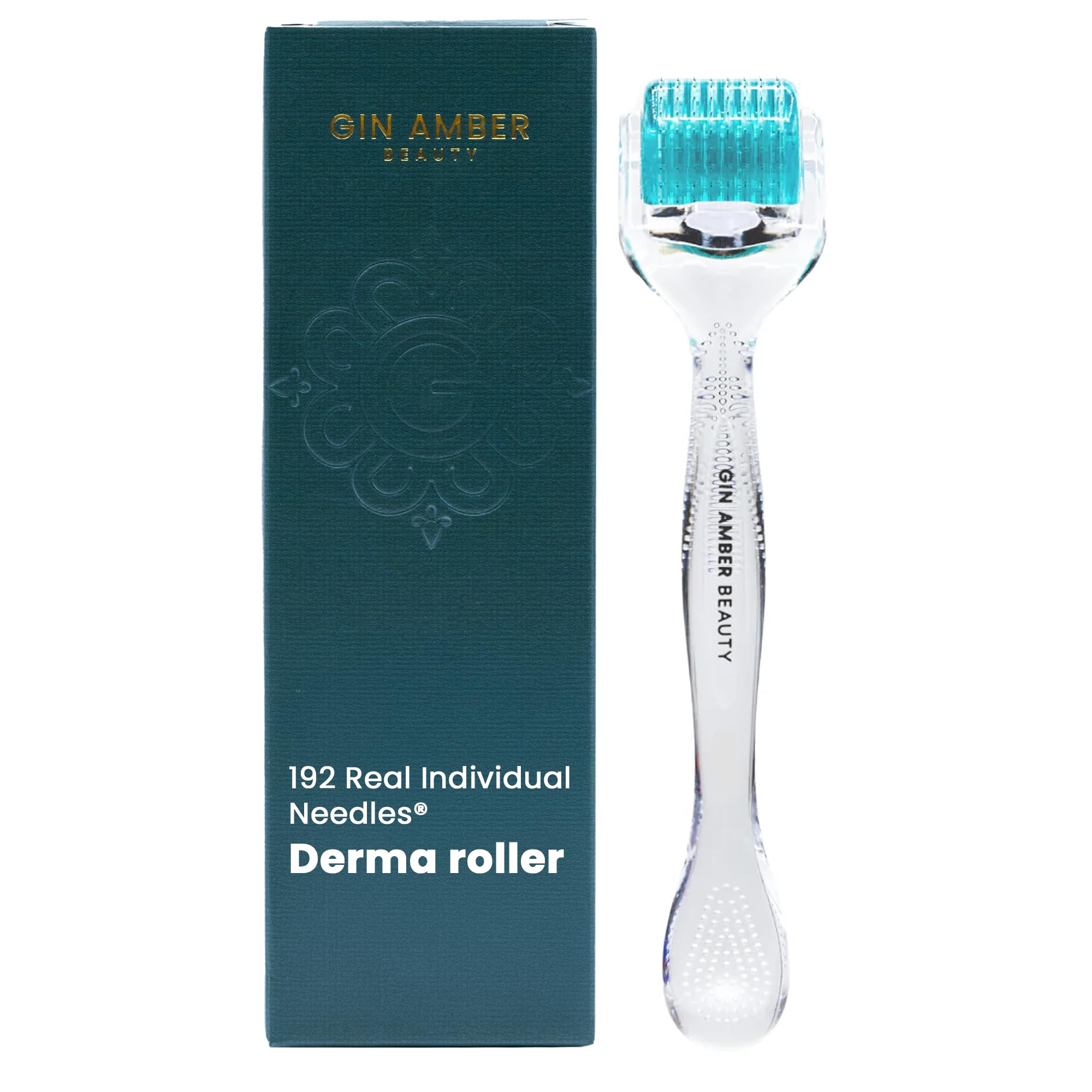Gin Amber Beauty Derma Roller, cabezal inoxidable, mejora la aplicación uniforme de sueros.