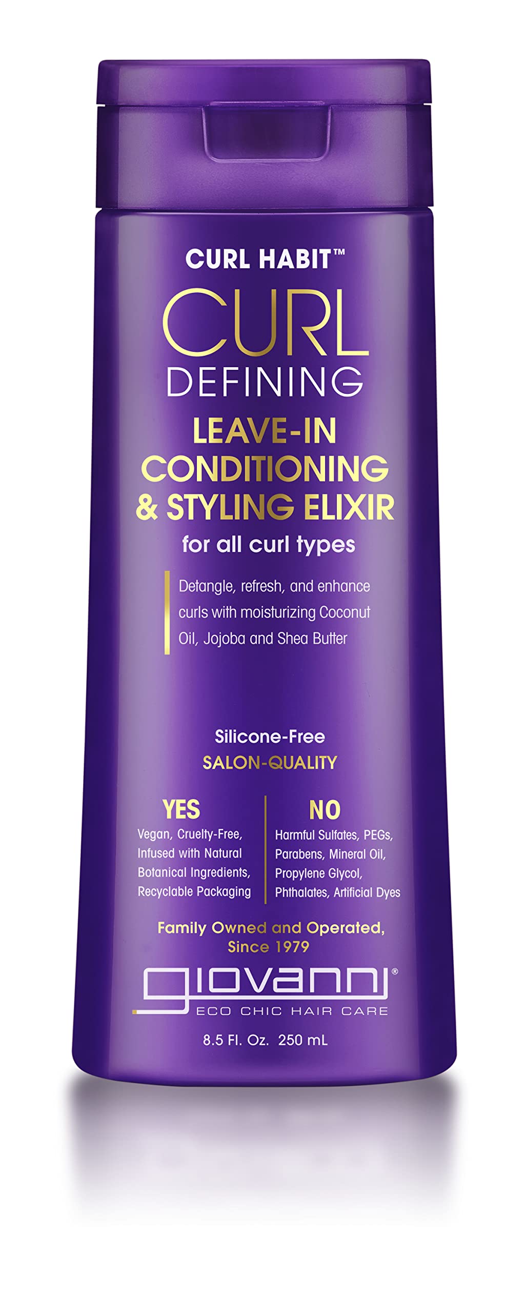 GIOVANNI Curl Habit bottle front showing vegan formula for defined curls