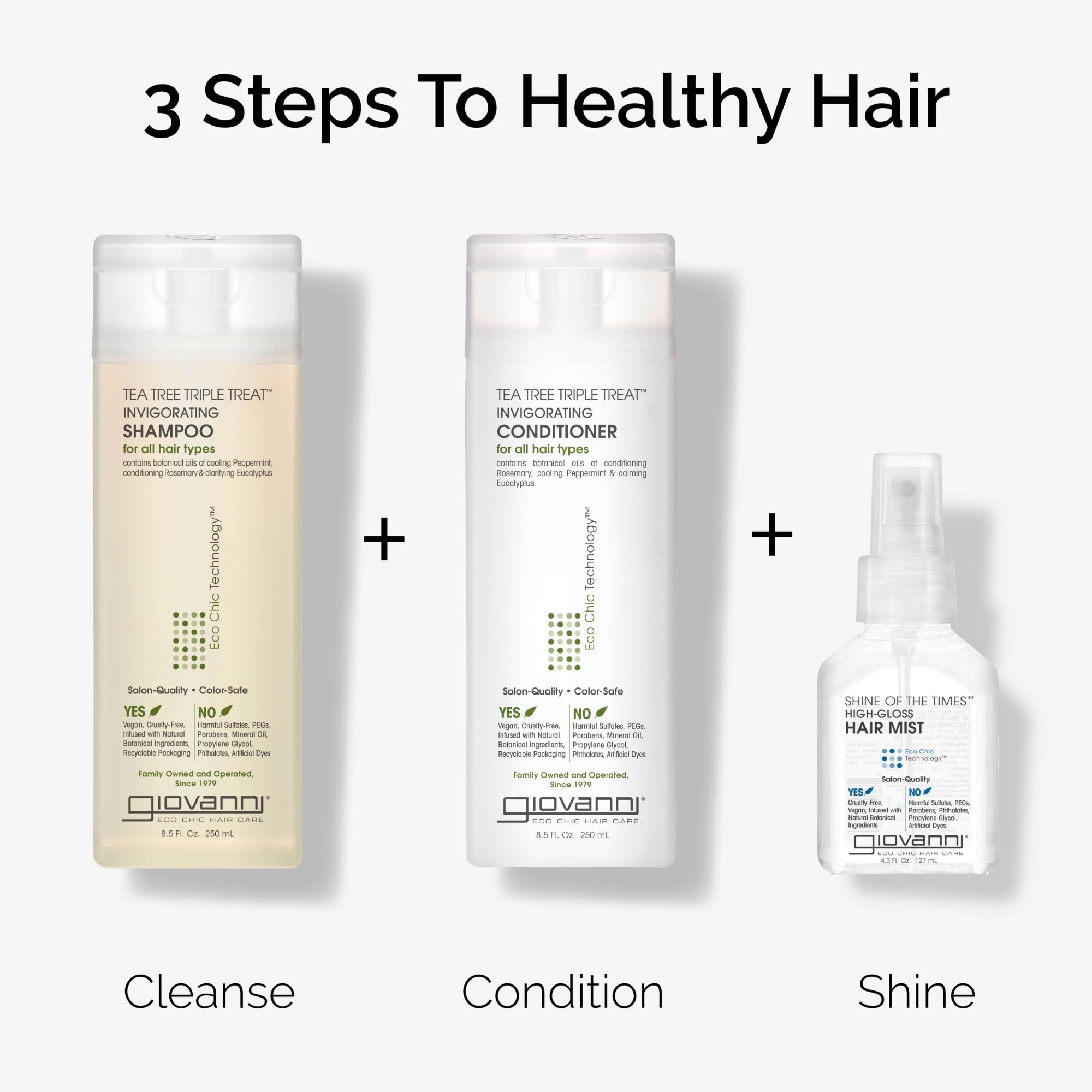 Giovanni Tea Tree Triple Treat Shampoo, seguro para color, mantiene vibrante el tinte mientras limpia.