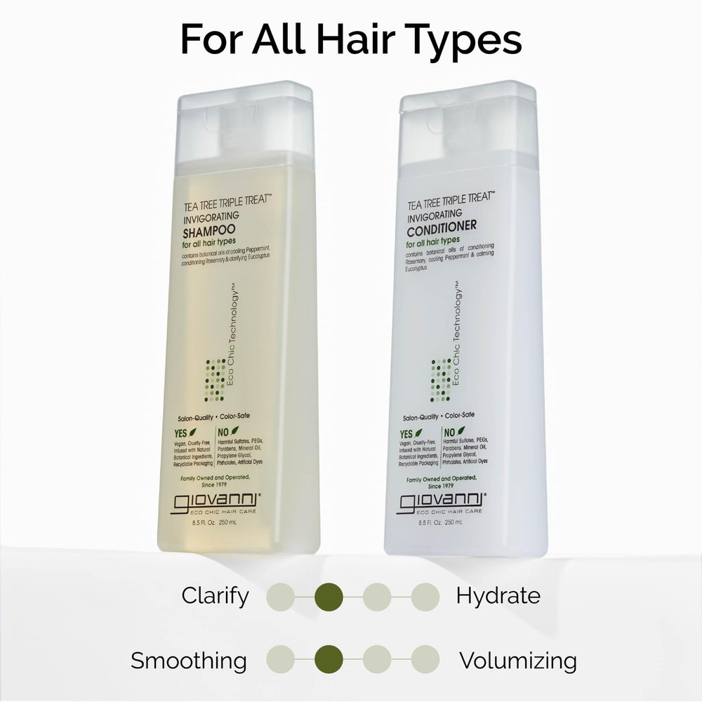 Giovanni Tea Tree Triple Treat Shampoo, ingredientes naturales, opción vegana y libre de parabenos.
