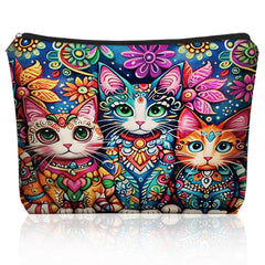 Girlly bolso maquillaje gato bohemio frontal, perfecto para cosméticos y accesorios.