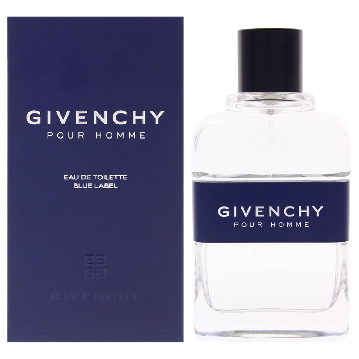 Givenchy Blue Label para hombre, botella frontal, ideal para eventos nocturnos y estilo elegante.