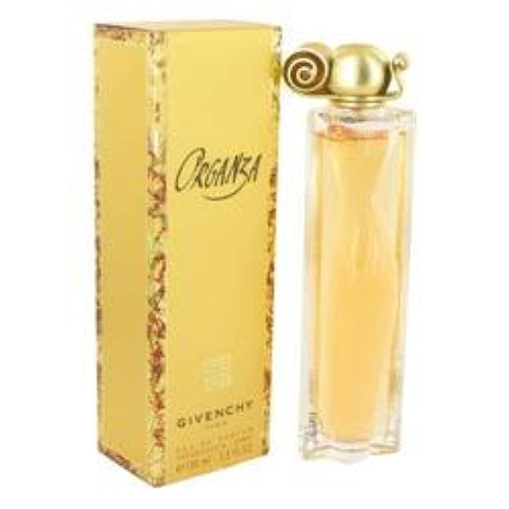 Givenchy ORGANZA, etiqueta dorada que sugiere lujo en la presentación.