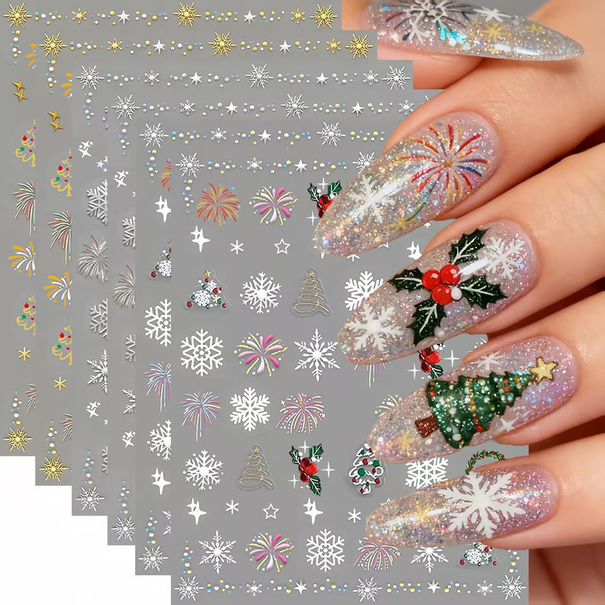 GJJBQTT copos de nieve para uñas, decoración navideña rápida