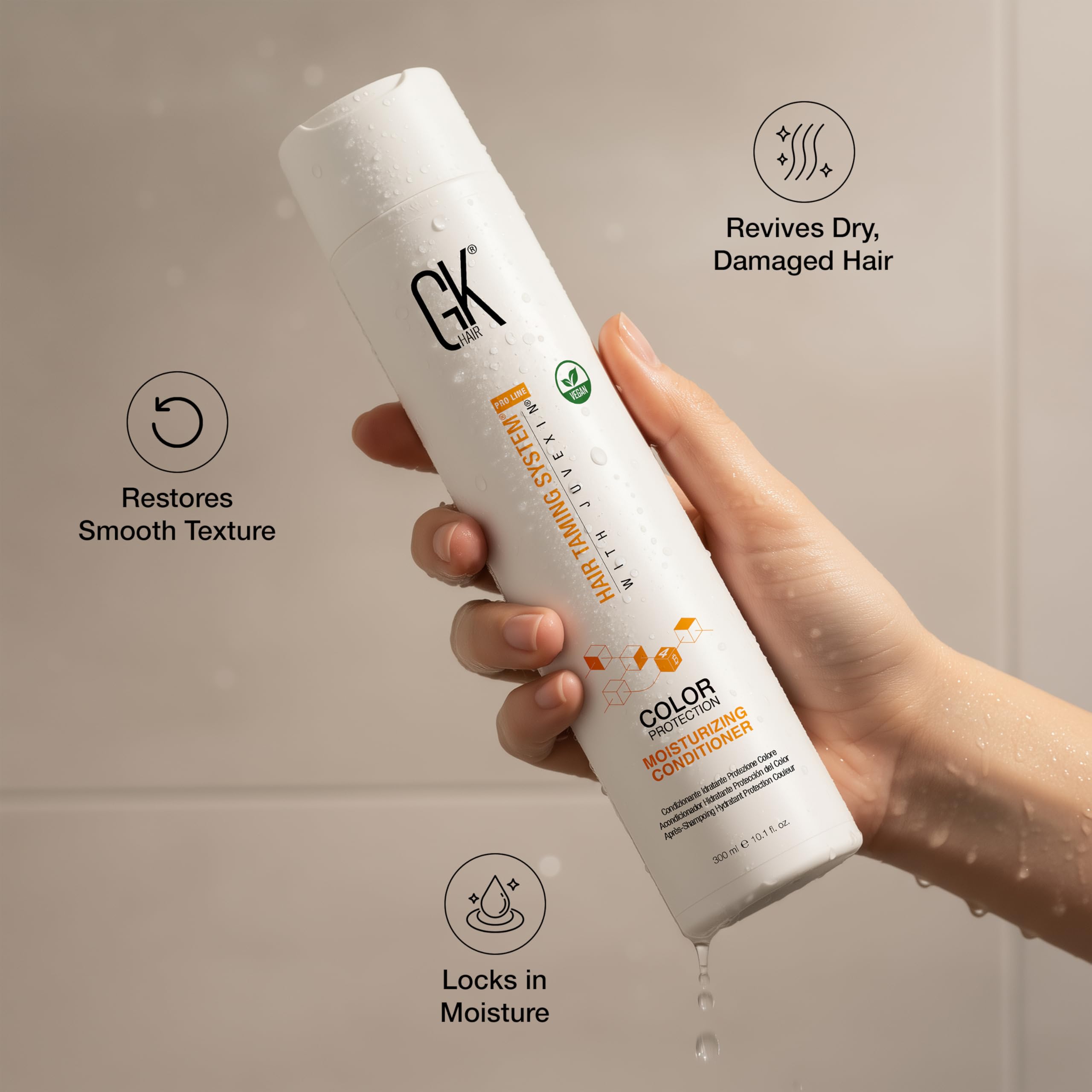 GK HAIR fórmula con aloe vera y manteca de karité para cuidado diario.
