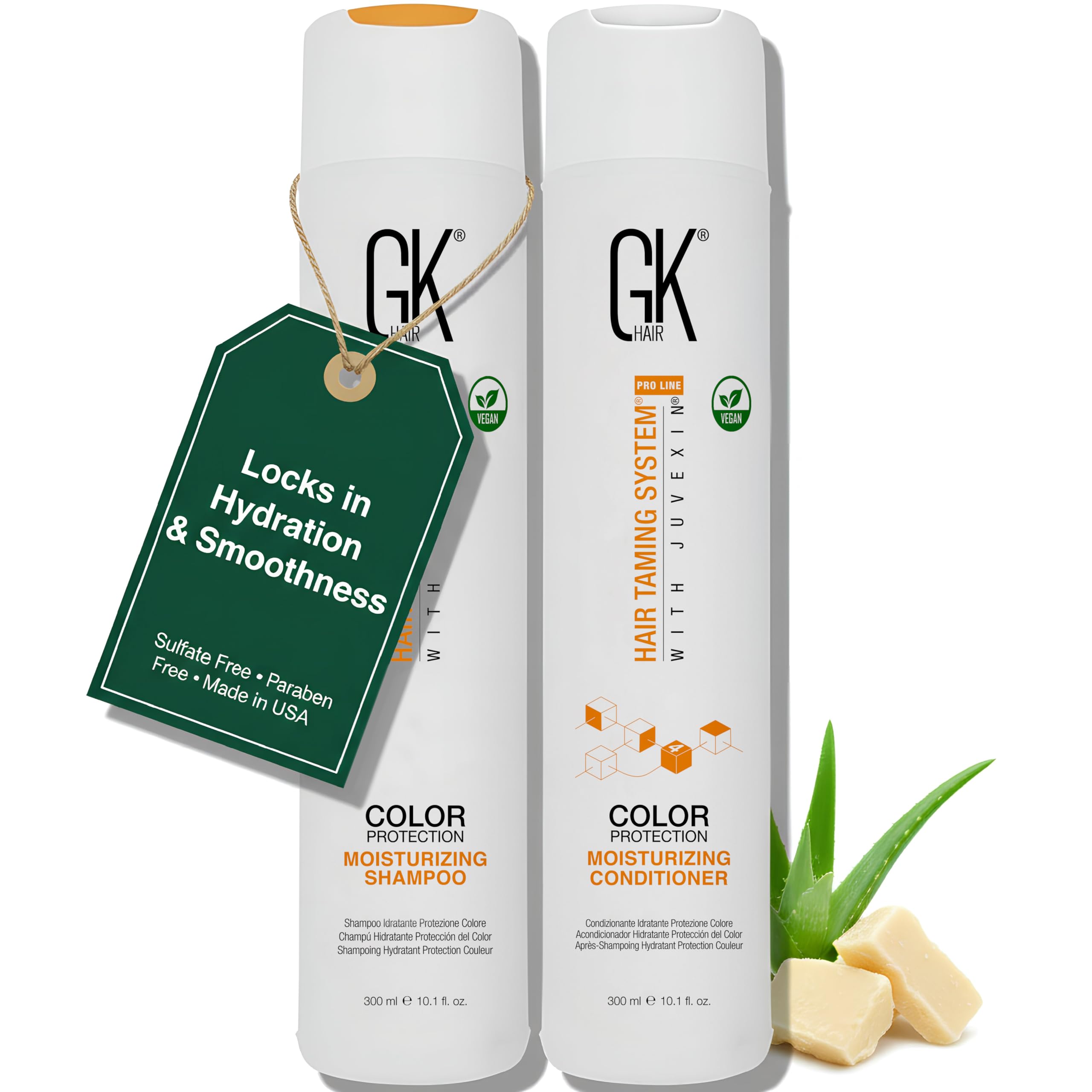 GK HAIR set champú y acondicionador para volumen y hidratación del cabello.