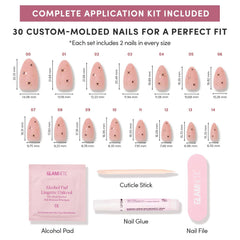 Glamnetic kit de uñas 30 piezas en 15 tallas para ajuste personalizado.