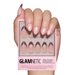 Glamnetic Uñas Prensas Chocolat, frances semi-transparente con brillo, ideal para uso diario.