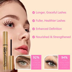 Glamosoar Lash Serum: ingredientes clave que apoyan crecimiento y hidratación de las pestañas.