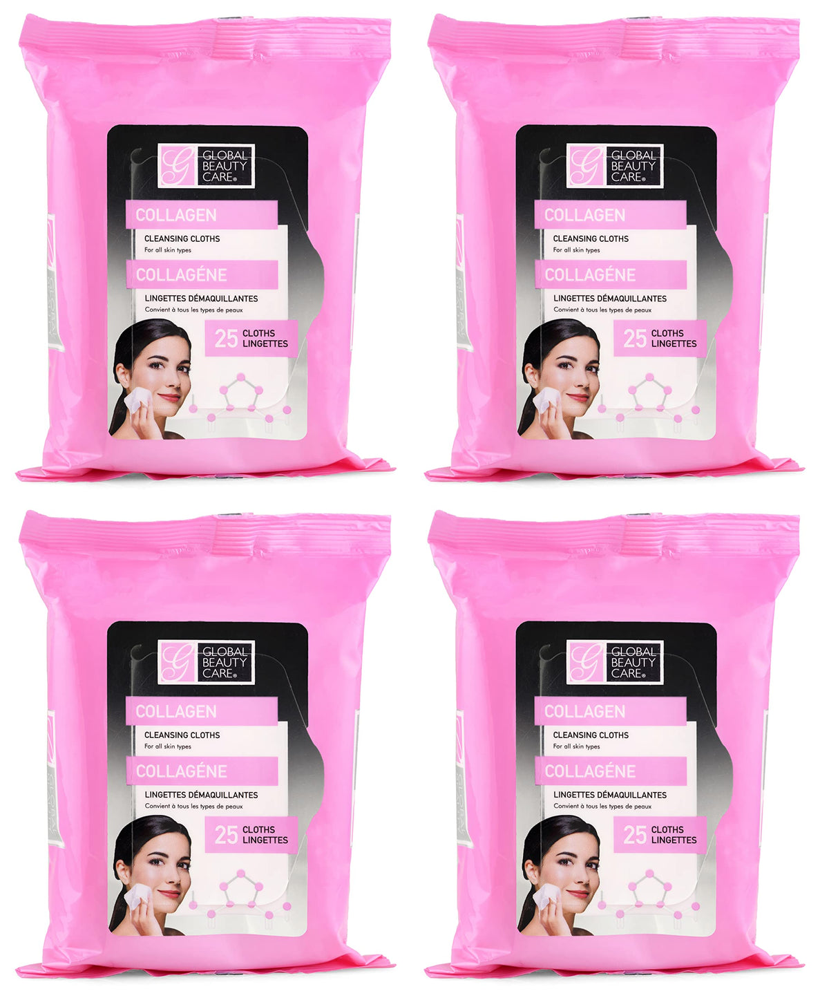 Global Beauty Care toallitas desmaquillantes con colágeno, paquete de 100, uso diario suave y desmaquillante.
