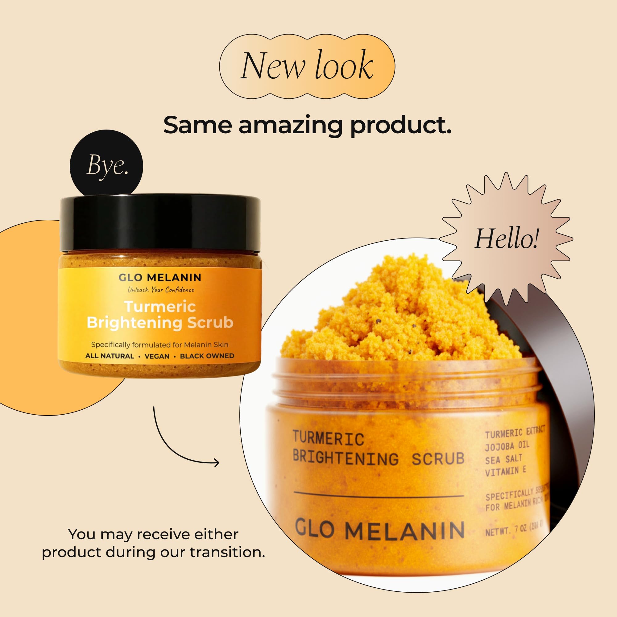 La piel luce luminosa tras usar Glo Melanin Turmeric Scrub