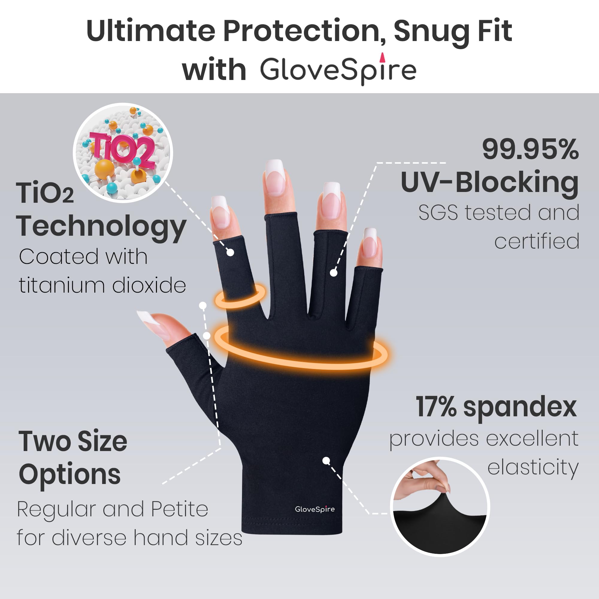 GloveSpire UV sin dedos para manicura en gel