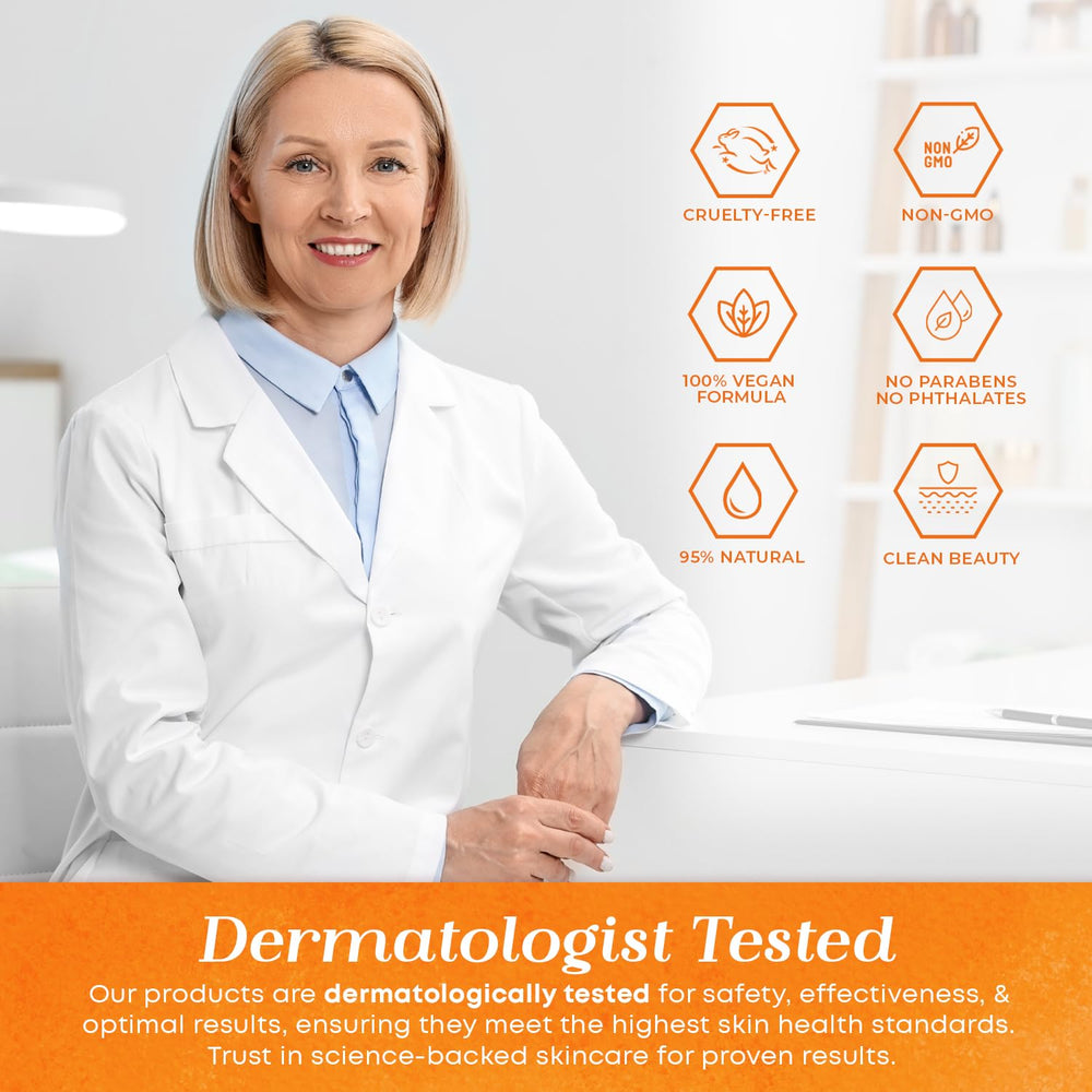 Ingredients graphic highlighting vitamin C and hyaluronic acid for moisture