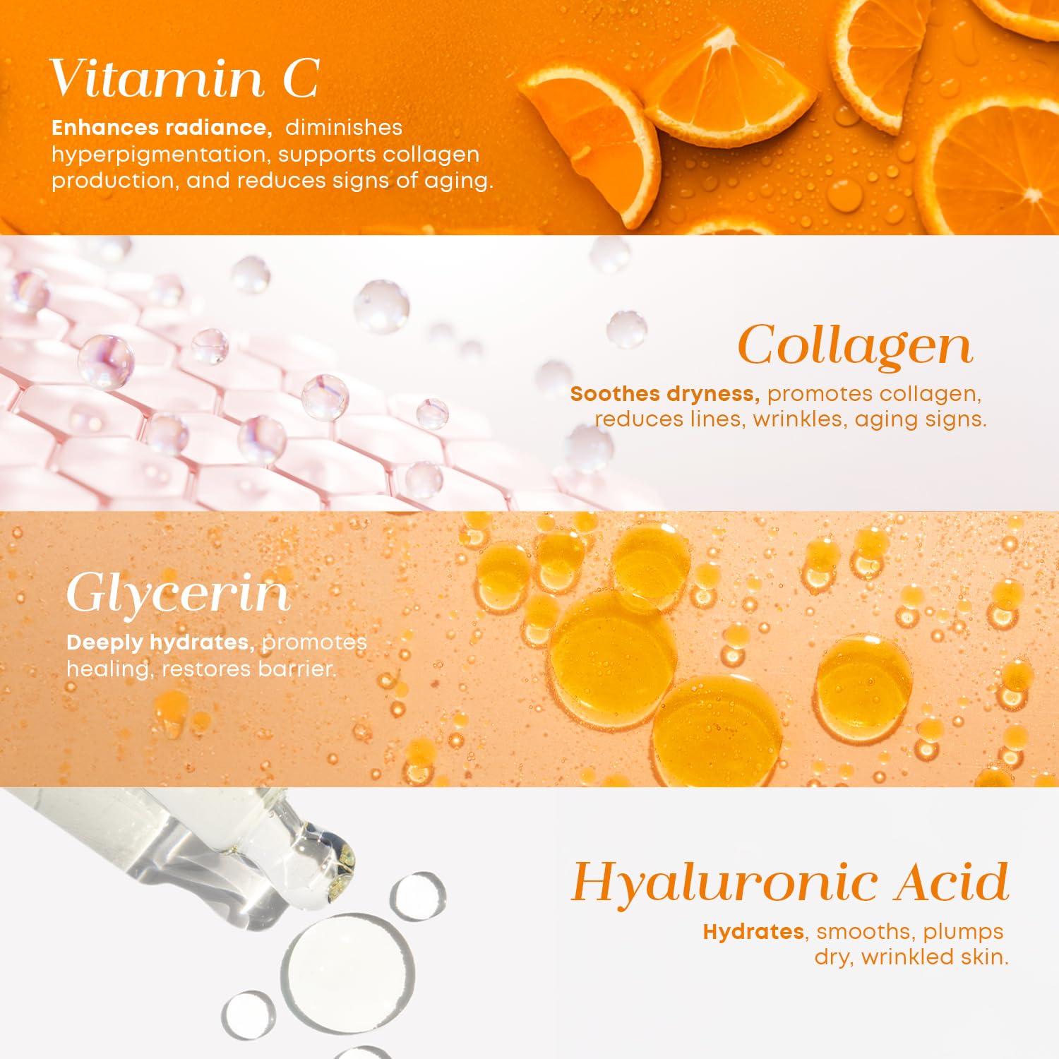 Close-up of Glow Elixir serum texture for smooth, radiant skin