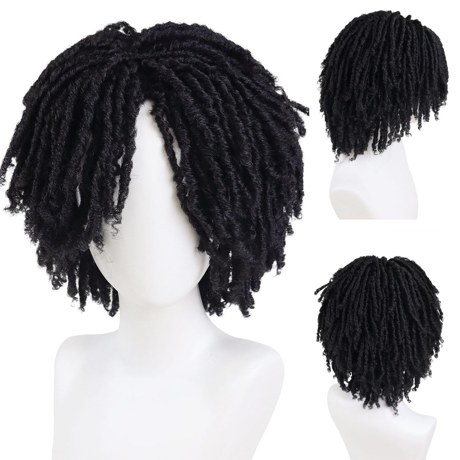 GNIMEGIL peluca dreadlocks negras, frente natural para look realista.