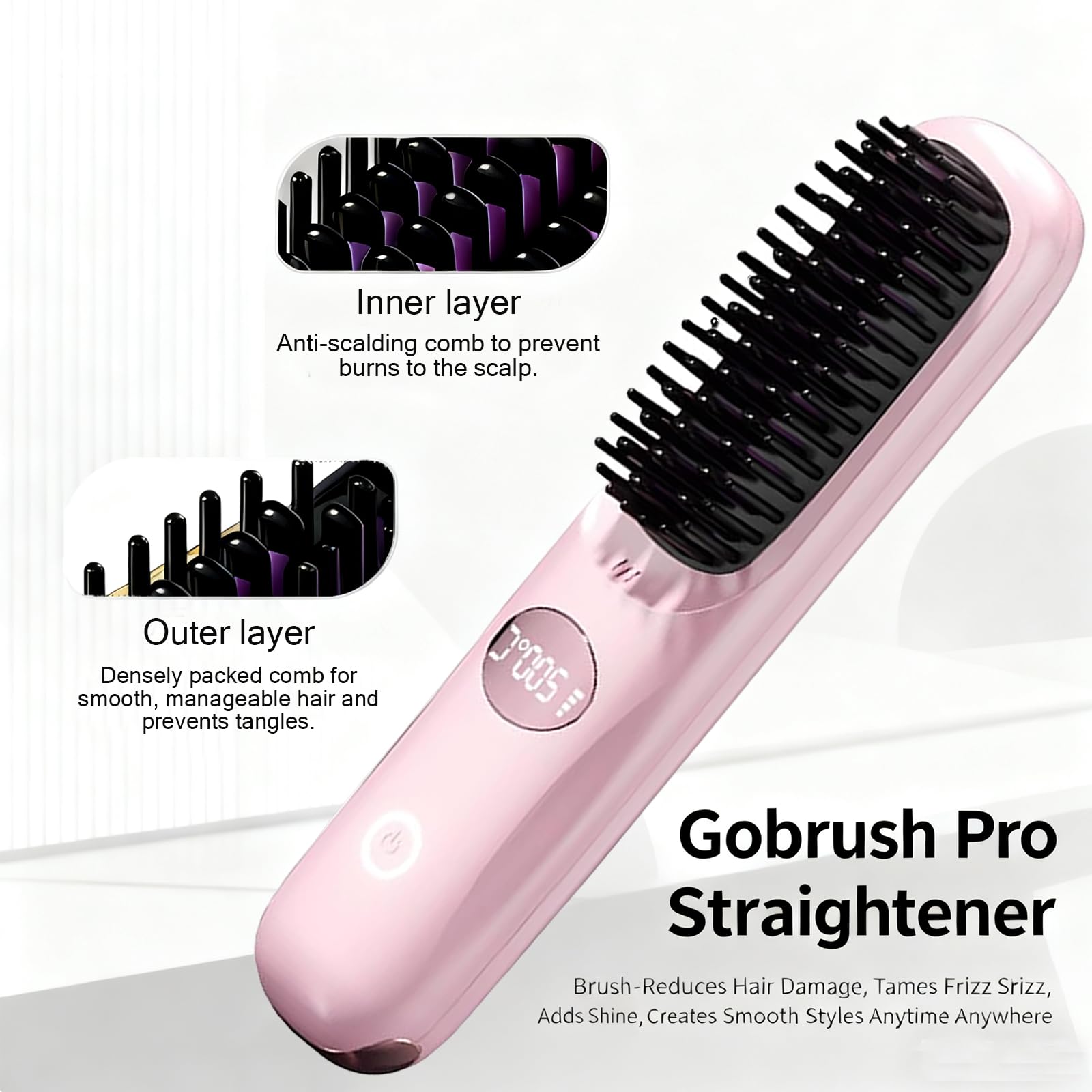 Gobrush Pro dientes-protector y diseño ergonómico protegen piel durante el peinado