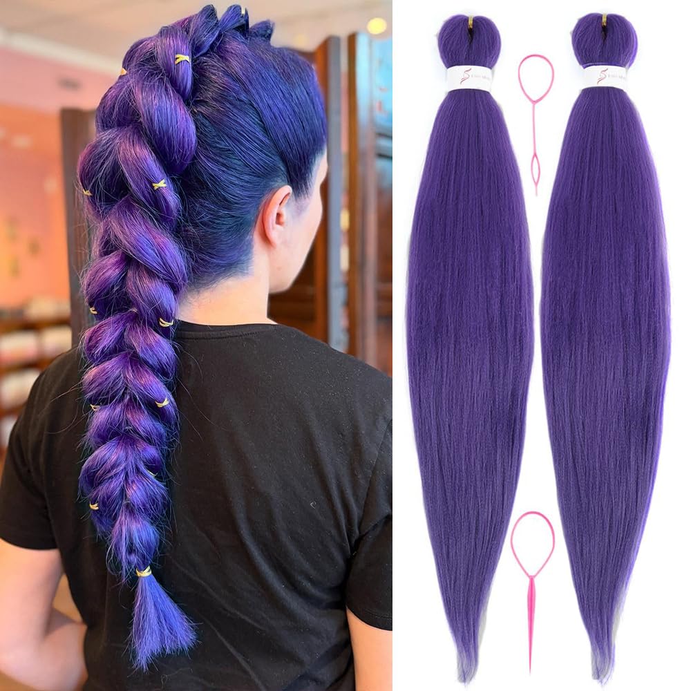 Goddesty 24'' púrpura preestirado para trenzas, suave y duradero.