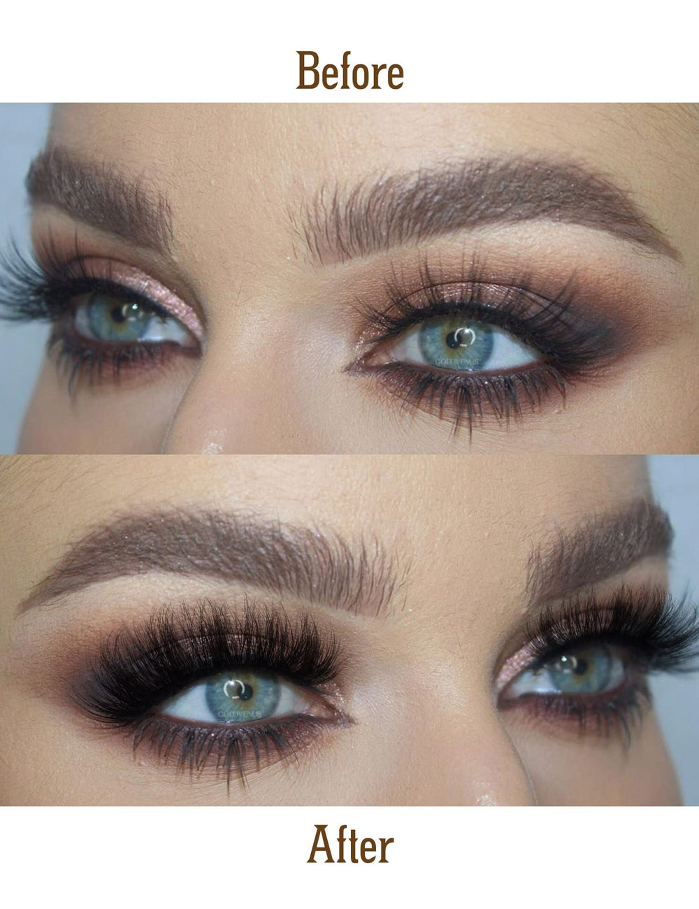 Pestañas 8D naturales de Goddvenus para un look suave.