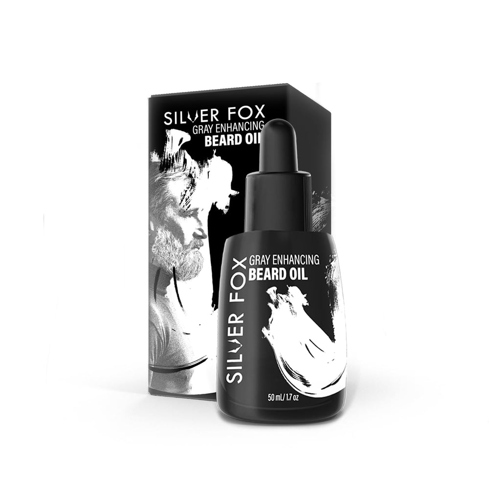 Aplicación suave de aceite en barba gris, brillo y suavidad