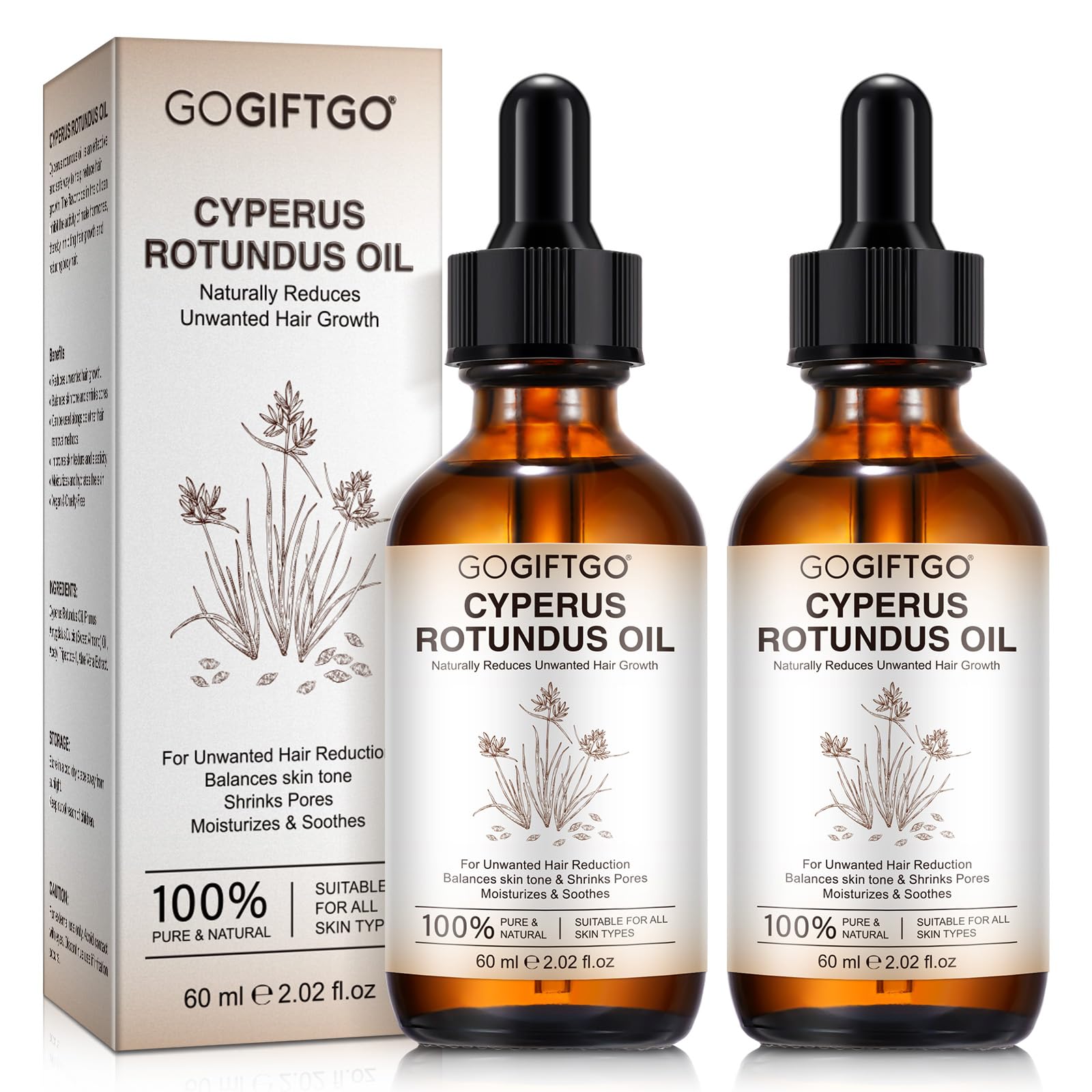 GOGIFTGO Aceite Cyperus Rotundus, bote de 60 ml, uso diario para piel suave.