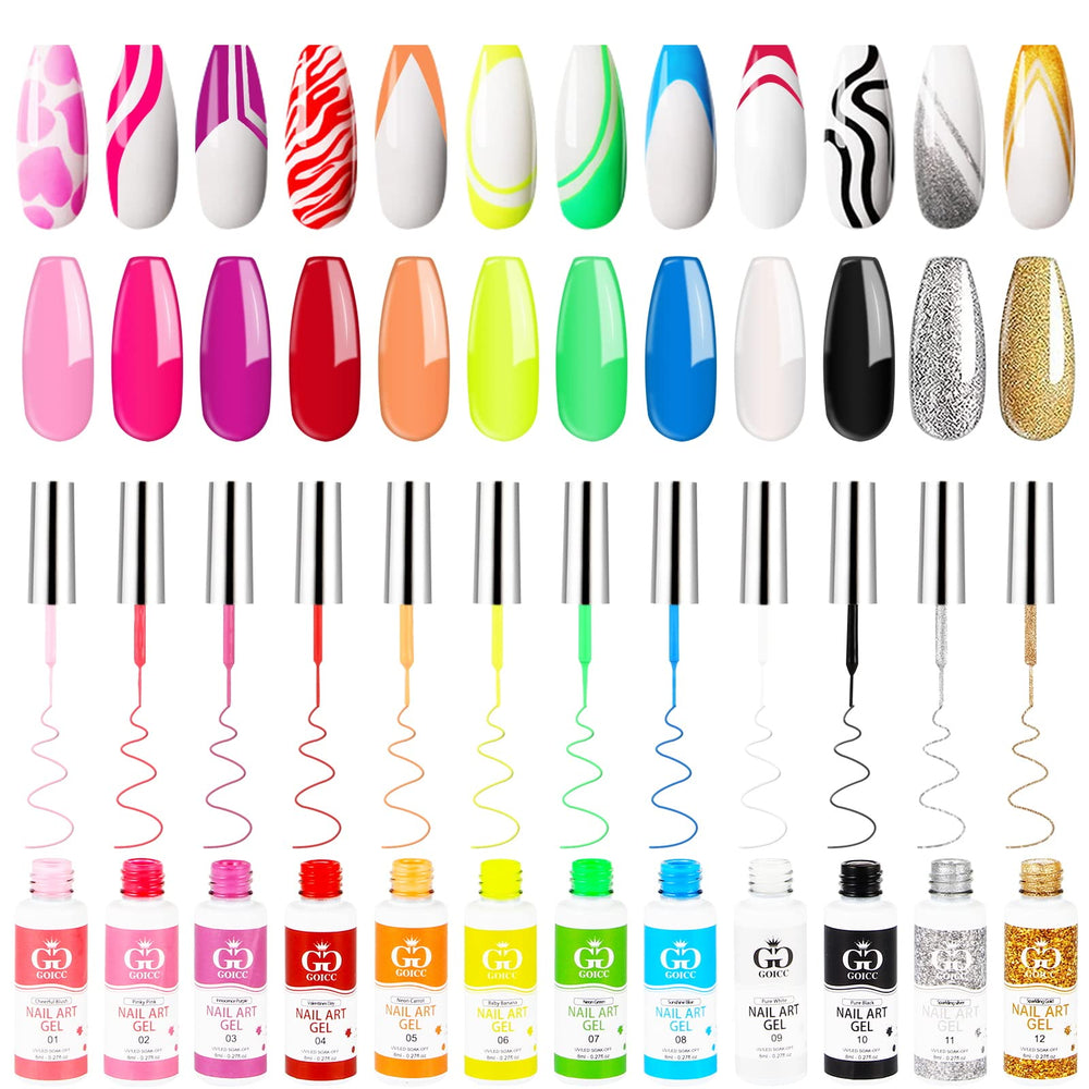 GOICC conjunto esmalte delineado de uñas: 12 colores para arte brillante y duradero